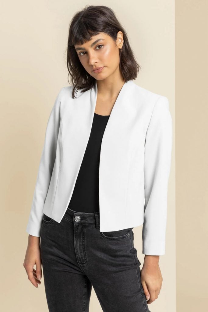 Gorgeous Crepe Jacket with High Collar and Stylish Details